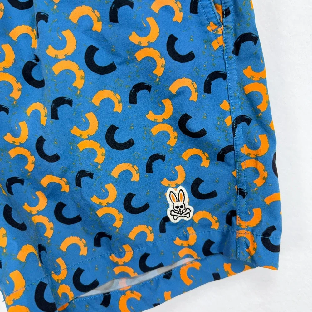Psycho Bunny Swim Trunks Men S Blue Abstract Print Board Shorts Beach Pool Surf